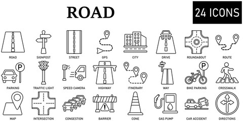 Set of road Icons or symbols Vector fully editable file.