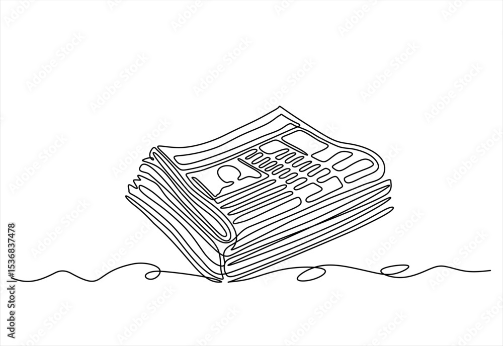 Fototapete continuous one line drawing of a stack of news newspapers. vector illustration. hand drawn one line 