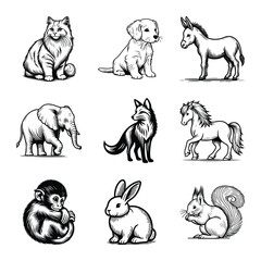 Different types of animal bundle vector illustration isolated on a white background