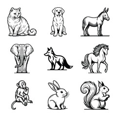 Different types of animal bundle vector illustration isolated on a white background