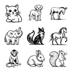 Obraz premium Different types of animal bundle vector illustration isolated on a white background