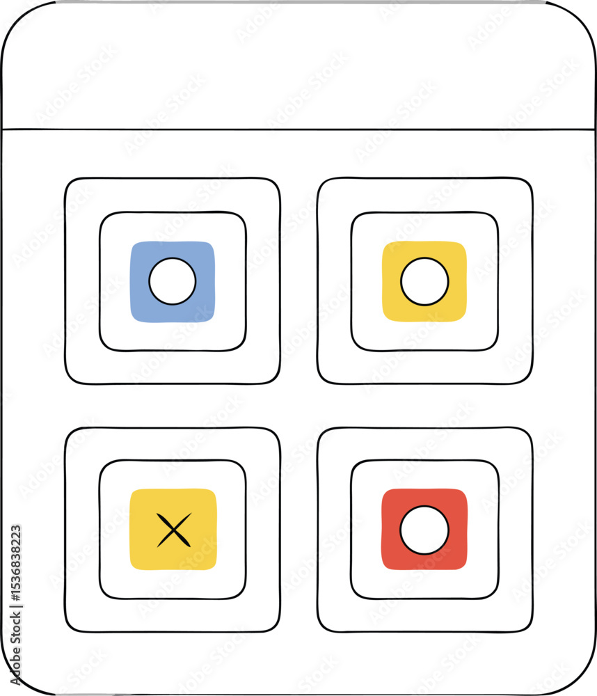 Poster colorful square icons with circle and x marks on a transparent background