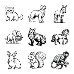 Different types of animal bundle vector illustration isolated on a white background