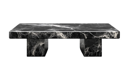 Modern sleek black marble coffee table showcasing elegant craftsmanship in a minimalist living room setting, bathed in warm natural light during daytime.