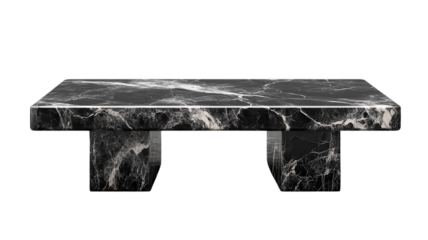 Modern sleek black marble coffee table showcasing elegant craftsmanship in a minimalist living room setting, bathed in warm natural light during daytime.