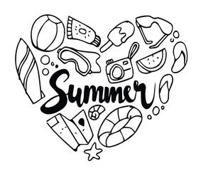 summer set doodle style hand drawn sketch vector illustration