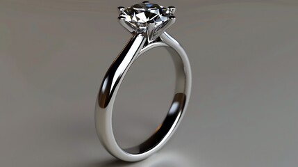 This is a beautiful 3D rendering of a diamond engagement ring. The ring is made of white gold and features a round cut diamond in a six prong setting.