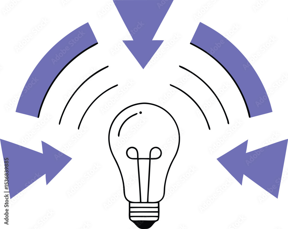 Poster creative idea process visualization with light bulb and directional arrows concept