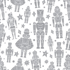 Christmas vector seamless silver Nutcracker pattern. Merry Christmas, New Year wrapping paper, wallpaper, ornament, vector illustration