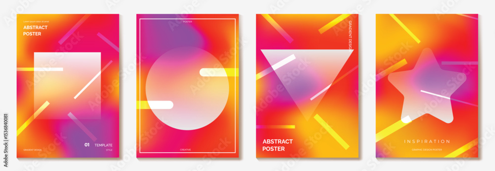 Aufkleber autumn gradient poster background vector set. minimalist cover template with geometric shape. ideal 