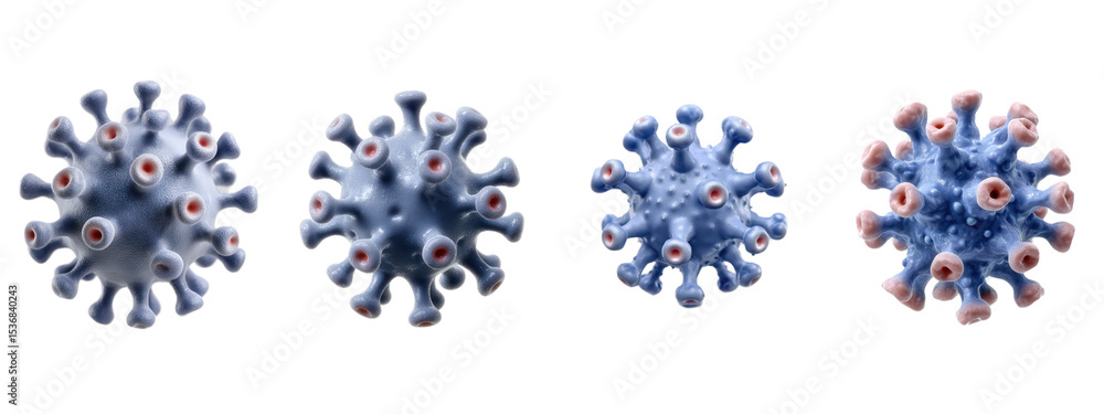 Poster detailed close-up of stylized virus structures in various views