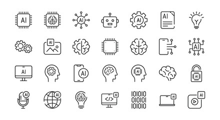 Artificial Intelligence Icon Set - Modern Line Style