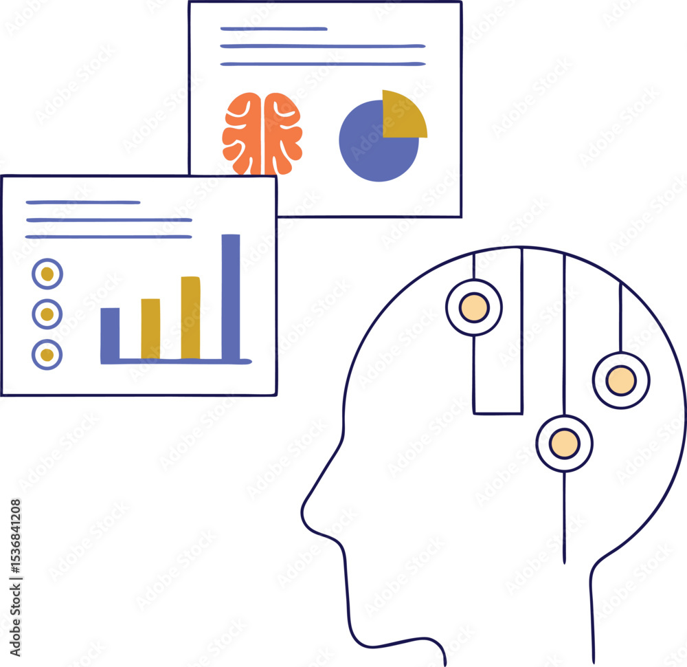 Poster data analysis and artificial intelligence abstract illustration on transparent background