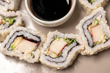 California roll crab sushi in close up
