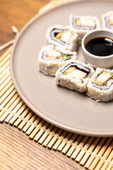 California roll crab sushi in close up