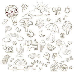A vibrant collection of hand-drawn doodle icons, perfect for any fun and whimsical design