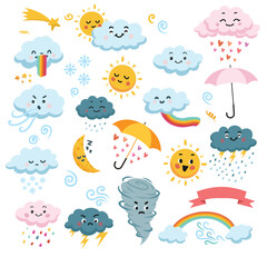 Weather icons set featuring a seamless cartoon vector pattern of fun sea animals like fish, octopus, and dolphins for a playful ocean design