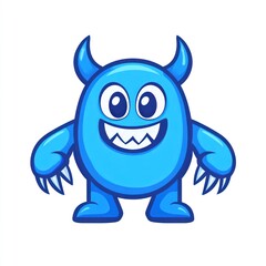 Fototapeta premium Blue cartoon monster with horns