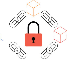 Data security concept represented with padlock and cubes transparent illustration