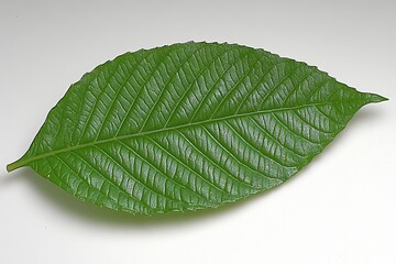Detailed green leaf displaying intricate vein patterns on a soft background