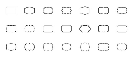 Frame icon collection featuring 21 unique minimal outline frames in various geometric and decorative shapes for border, label, and design use