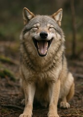 Fototapeta premium Smiling wolf in natural habitat.