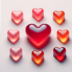Fototapeta premium iridescent glossy gummy hearts , 3D , isolated, illustration set of hearts for Valentine ,for a wedding,mother's Day.Vector illustration.