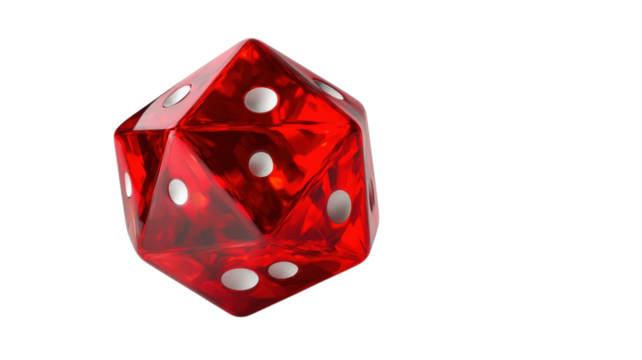 Sparks of chance await as a vibrant red d20 casts its fate against the backdrop of tabletop adventure and gaming dreams in an intimate setting.