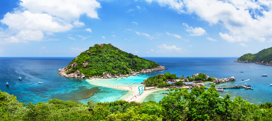 Panorama of amazing Nang Yuan Island, near Koh Tao, in Thailand.