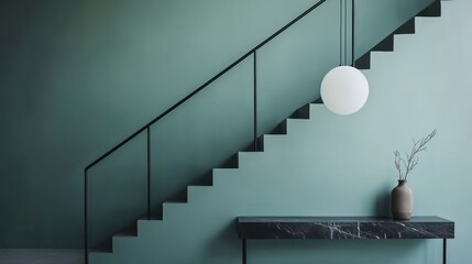 Modern teal-toned staircase with minimalist design