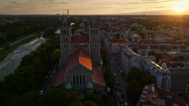 Aerial view of Kath. Pfarramt St. Maximilian in Munich, Germany.