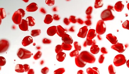 Product Studio Photo  Floating Pomegranate Seeds, Juicy Red Explosions in Mid-Air