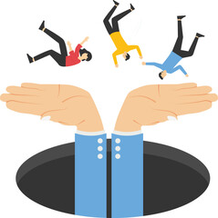 Save him, policy support and help, vigilance and prevention of financial frauds and scams, stock illustration

