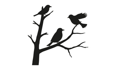 Silhouette of Birds on a Bare Branch A Minimalist Bird Illustration