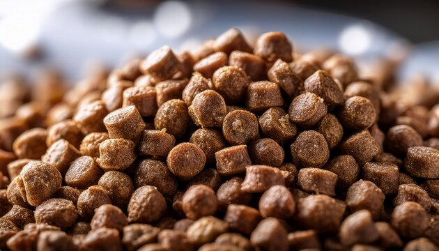 high resolution macro image of nutrient rich feed pellets for animal nutrition