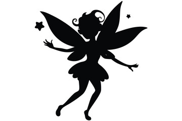 cute fairy flying silhouette vector elements magical fairy with wings simple icon Illustration.