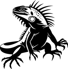 Iguana silhouette black and white vector illustration