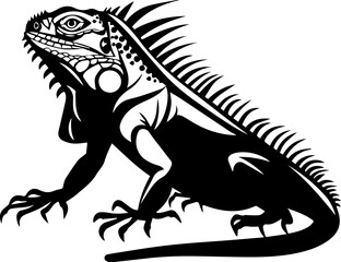 Iguana silhouette black and white vector illustration