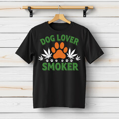 Exclusive Black Dog Lover Smoker T-Shirt Design Featuring Vibrant Orange Paw Print with Green Cannabis Leaves for Pet Enthusiasts and Cannabis Culture Fans SVG Free Instant Download