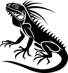 Iguana silhouette black and white vector illustration