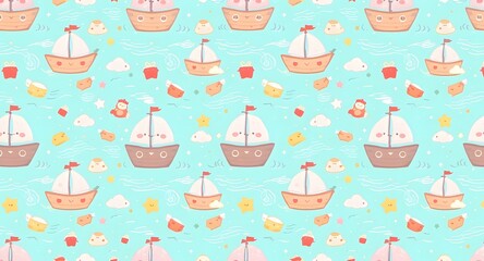 seamless pattern with birds and boat
