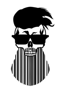 tete de mort hipster code barre barbu barbe
