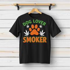 Humorous "Dog Lover Smoker" T-Shirt Design with Paw Print and Cannabis Leaves SVG Free Instant Download