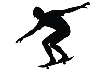 Skateboarder Silhouette Vector Illustration of Male Performing Trick on Skateboard