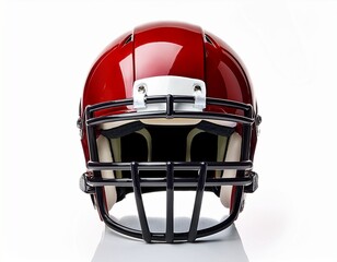 Fototapeta premium glossy red american football helmet with black facemask isolated on a clean white background for sports and safety themes