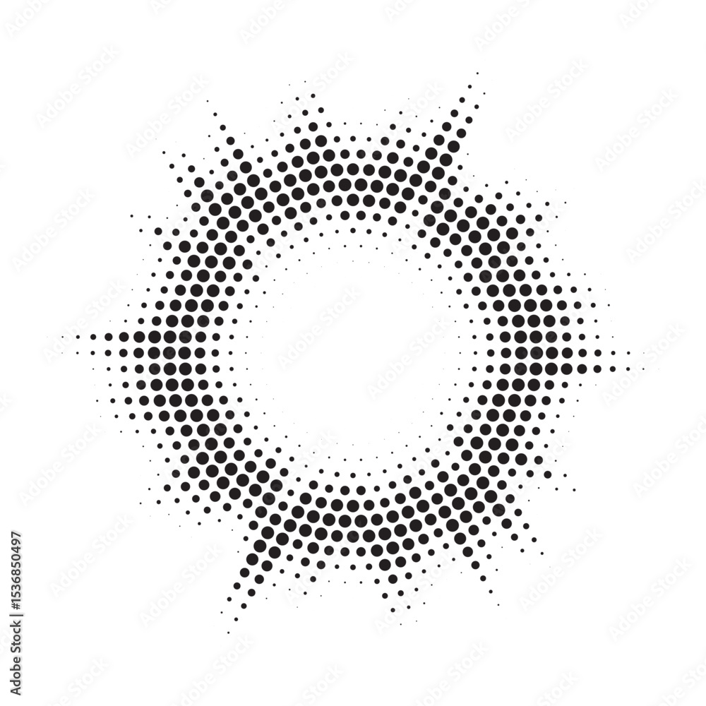 Aufkleber Halftone circle frame background set. Round border Icon using halftone random circle. Grunge circular stain. Vector illustration.