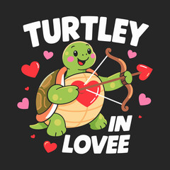 Cute Turtle Cupid "Turtley In Love" Valentine's Day Graphic T-Shirt Design SVG Free Instant Download