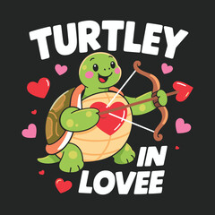 Cute Turtle Cupid "Turtley In Love" Valentine's Day Graphic T-Shirt Design SVG Free Instant Download