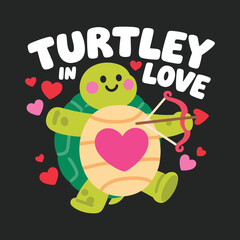 Adorable Turtle T-Shirt Design Featuring a Lovestruck Turtle with Bow and Arrow in a Heart-Filled Valentine’s Day Theme, Perfect for Lovers and Cute Apparel Enthusiasts SVG Free Instant Download