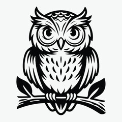 Fototapeta premium owl sitting on Branch Line art, Black outline vector and illustration, coloring book page art drawing. 
